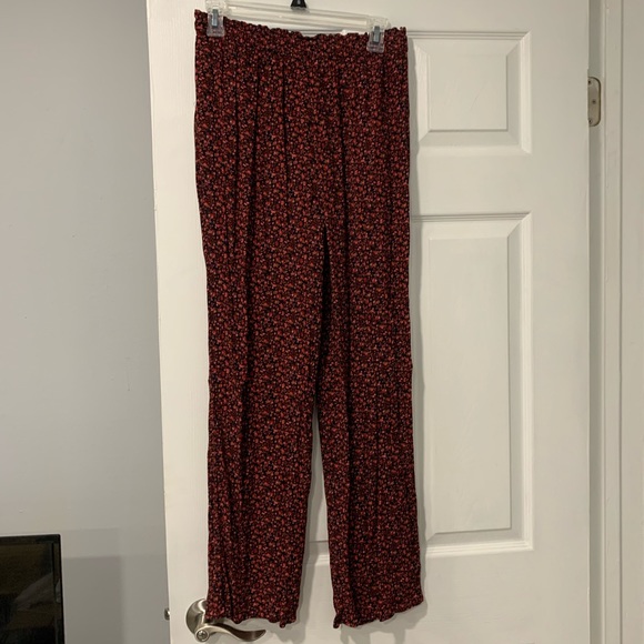 American Eagle pink and red tie front paperbag waist flowy pants - Picture 5 of 9